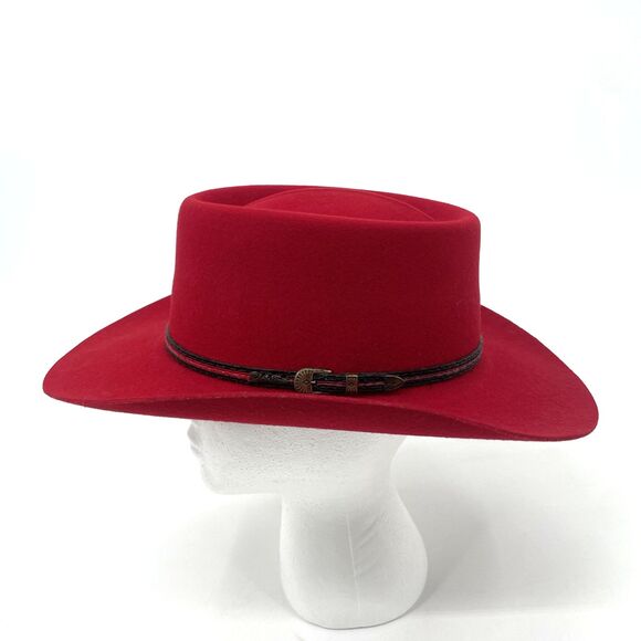 Vtg Charlie 1 Horse Red Wool Cowboy Hat Cowgirl 6-7/8 Western Flare Hatband Boho main image 10